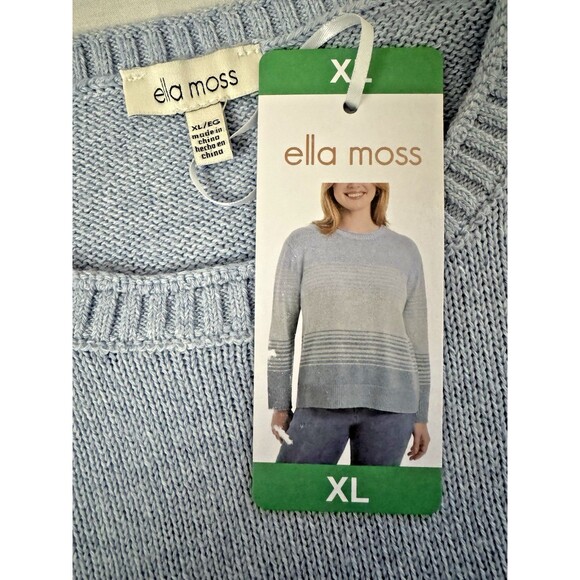 Ella Moss Sweater Blue Knit Striped Casual Blouse Shirt Winter Womens Size XL - Picture 9 of 10